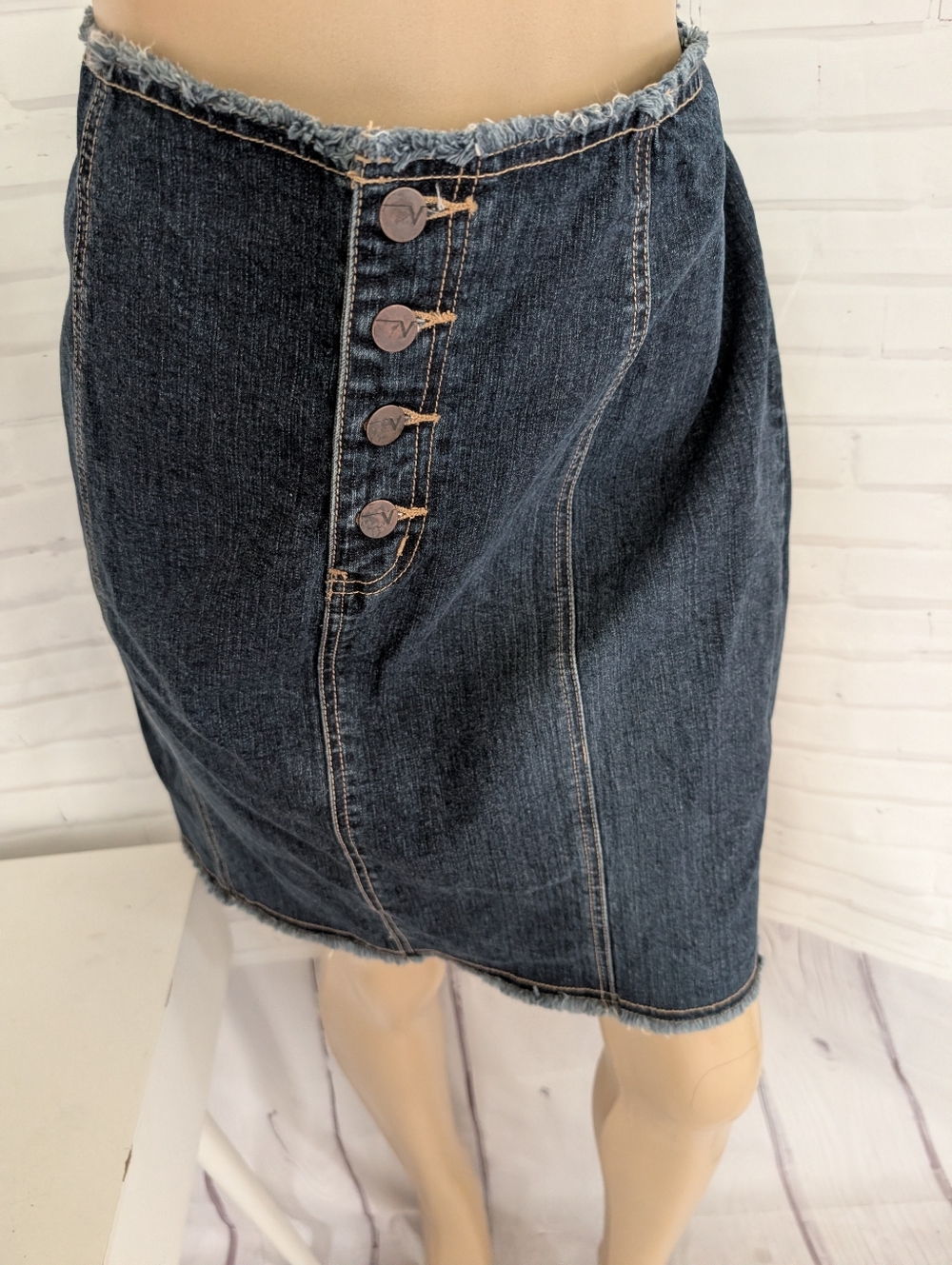Venezia  Blue Denim Pencil Skirt with Button Front